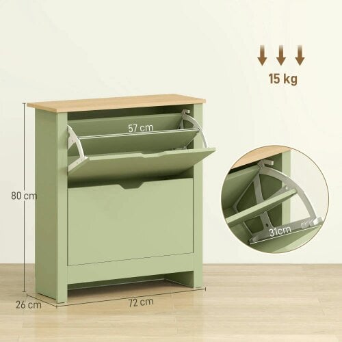 Wyld Haus Wooden Green Slim Shoe Cabinet With 2 Flip Drawers For 12 Pairs