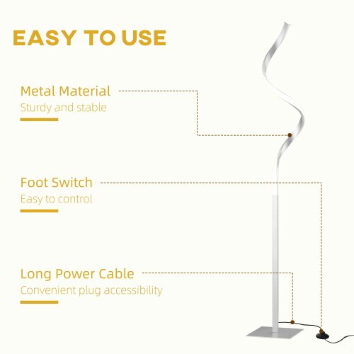 Wyld Haus Marimba Metal Silver Dimmable Spiral Floor Lamp With Adjustable Brightness And Square Base