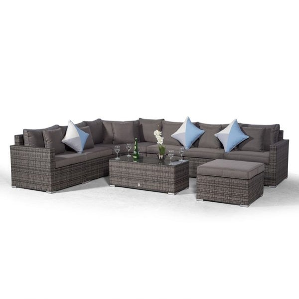 Giardino Santorini L Shape Modular 6 Seat Rattan Corner Sofa Set With Large Coffee Table & Ottoman