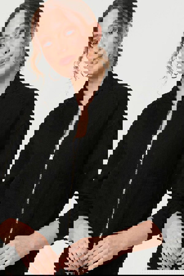 Black | Pocket Detail Zip Front Bomber Jacket 
