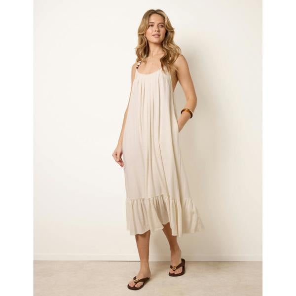 Blue Vanilla Natural Textured Dress With Bead Details