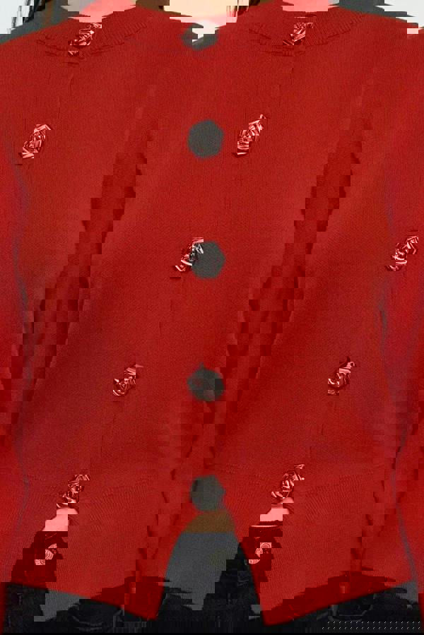 WOVCOR Premium Yarn Crop Knit Cardigan with Rose Button Detail