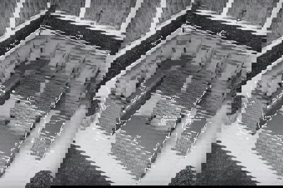 Giardino Santorini 6 Seat Modular Corner Sofa Rattan Garden Furniture Set Outdoor Height Adjustable Coffee Table, Bench and Stool