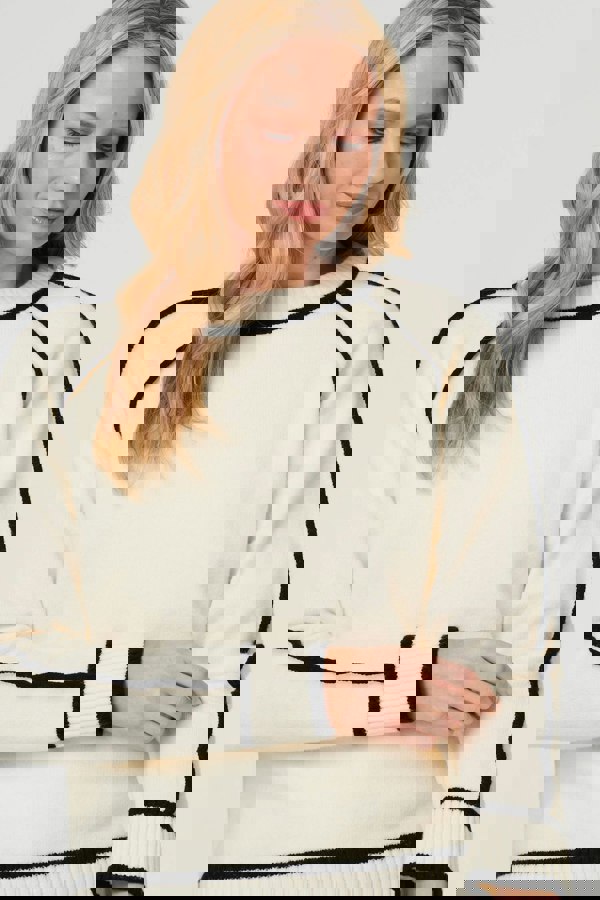 Cream | Contrast Trim Long Sleeve Jumper
