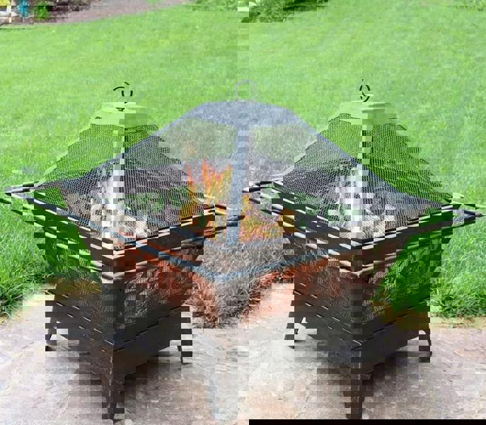 Bronze Fire Pit BBQ Combo 24" - Stars Design Outdoor Fire Bowl with Grill & Cover The Garden Furniture Shop