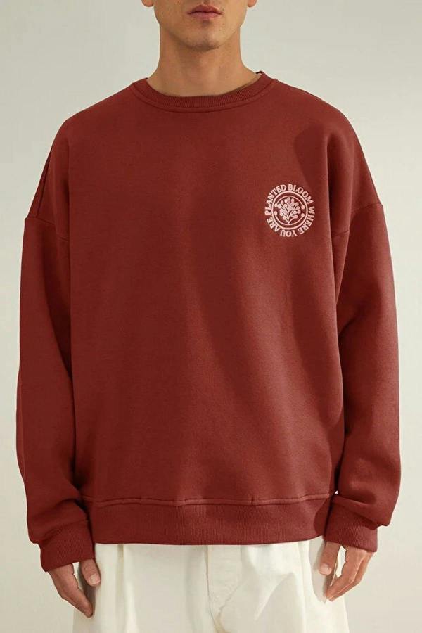 WOVCOR Floral Embroidered Cotton Men's Sweatshirt with Fleece Lining