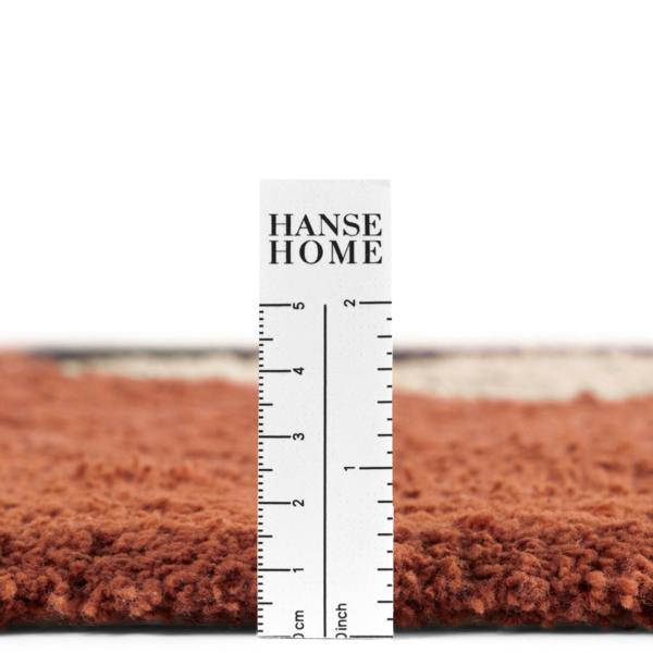 Brown rug with a ruler and 'HANSE HOME' branding