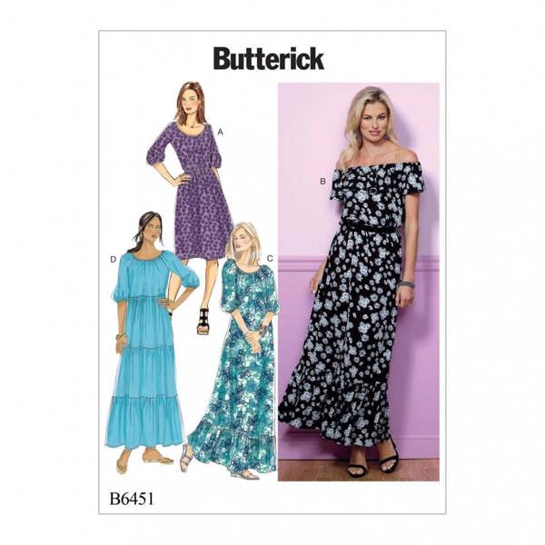 Butterick Sewing Pattern 6451, Dresses for Women, Y (XSM-SML-MED) - Easy