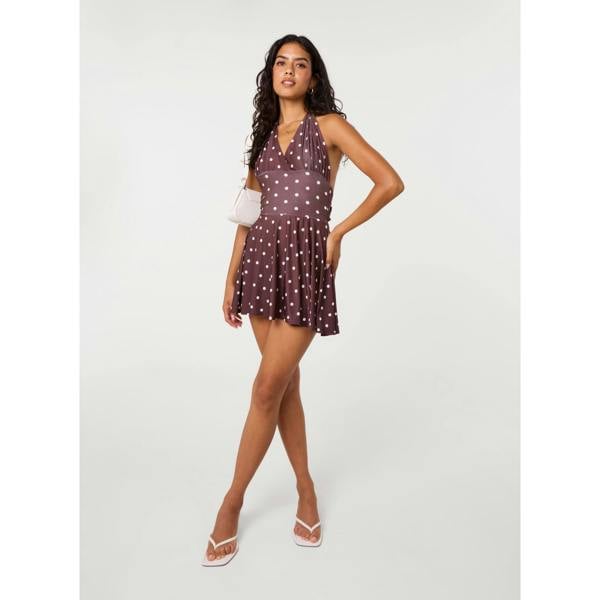 Pink Vanilla Polka Dot Slinky Halter Neck Dress