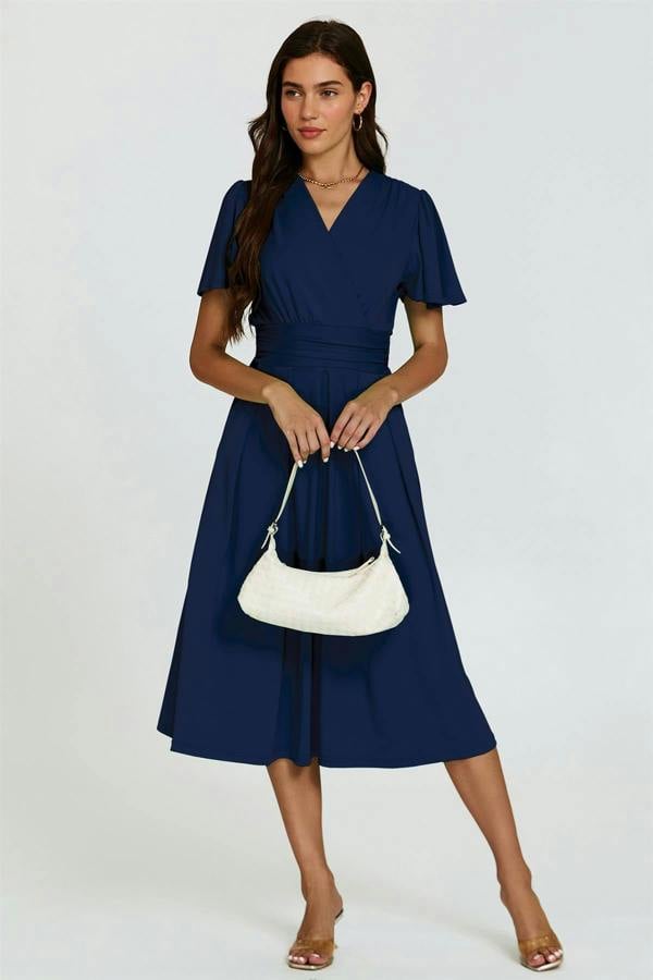 FS Collection Angel Sleeve Jersey Midi Dress In Navy