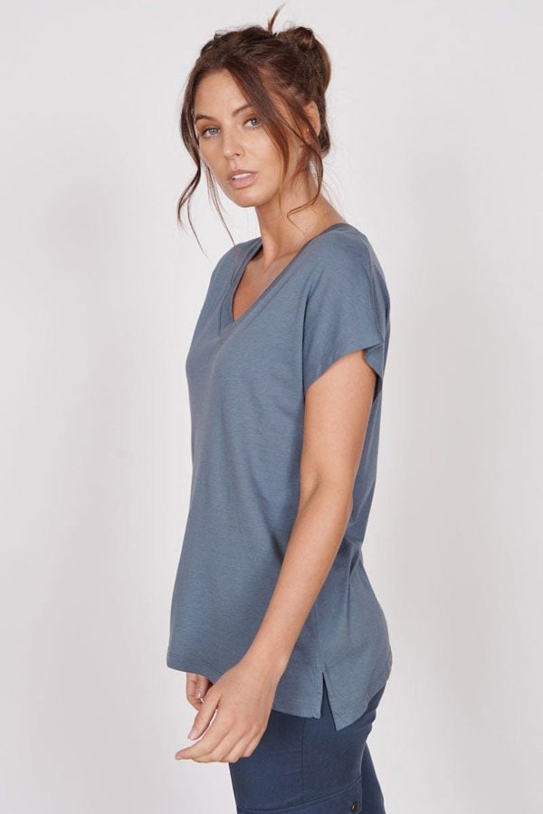 Jeetly.comPhoebe Blue Sleeveless V Neck TopShirts & Tops