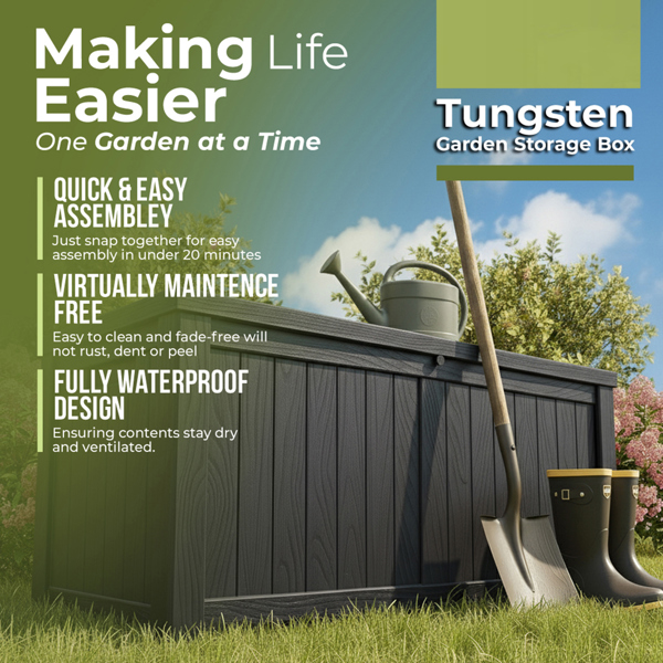 Homeology TUNGSTEN 450 Litre 119 Gallon Waterproof Extra Large Lockable Easy-Open Garden Storage Box in Black