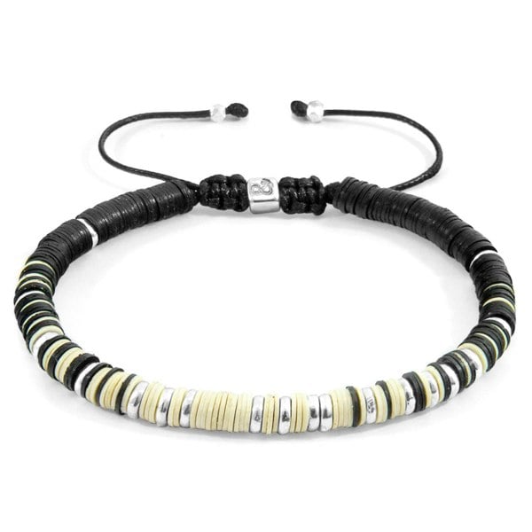 Anchor & Crew Off-White Kariba Silver and Vinyl Disc Macrame Bracelet