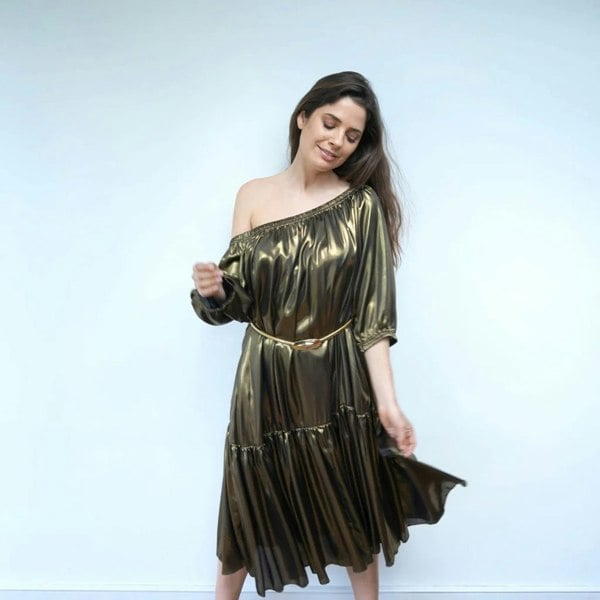 Ausus - Metallic Gold Midaxi Dress