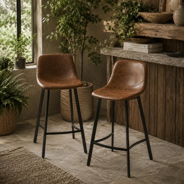Wyld Haus Lilu Dilu Set Of 2 Brown Kitchen Bar Stools With Fixed H8 And Reinforced Frame