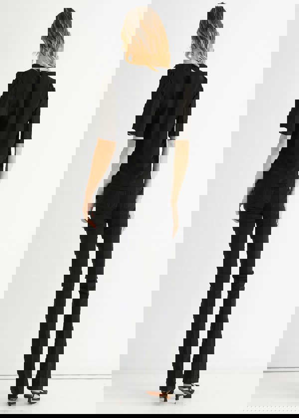 Gini London Black Chiffon Pleat Sleeves V Neck Top