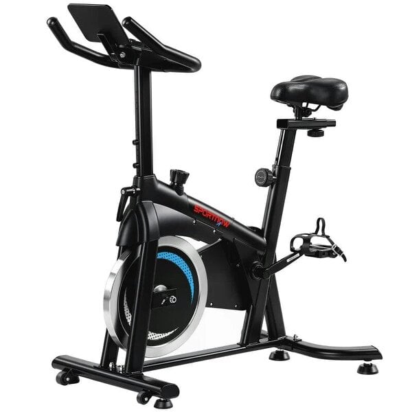Exercise Bike, Indoor Stationary Bike with Smart APP, 0-100% Magnetic Resistance, Adjustable Seat & Handlebars, Wheels