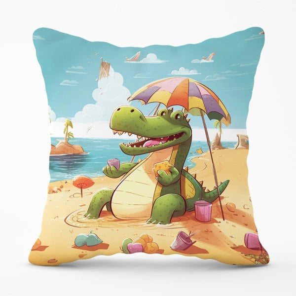 Warren Reed A Crocodile On A Beach Holiday Cushions