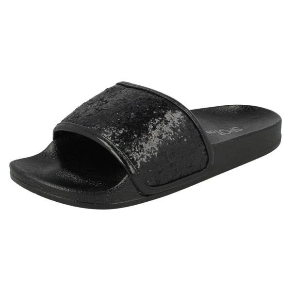 Spot On Ladies Spot On Flat Glitter Vamp Sliders