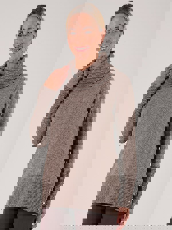 PennyPlain Rib Hem Cowl Tunic - Latte