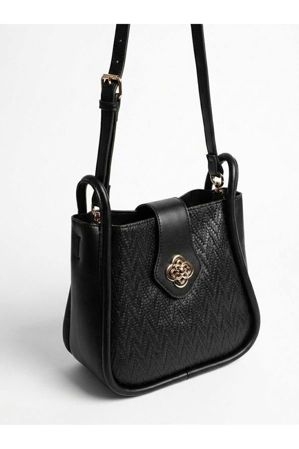Ines Woven Panel Crossbody Bag - Black