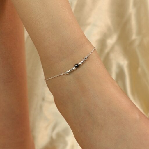The Colourful Aura 925 Silver Black Silver Round Ball Thin Dangle Payal Anklet