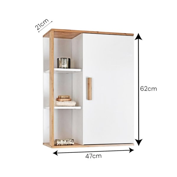 Showerdrape Cassino Matt White & Bamboo Wall Bathroom Cabinet with Display Shelves