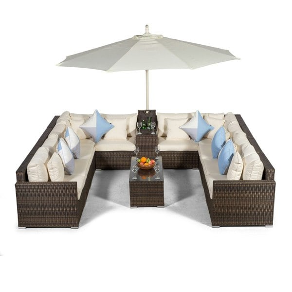 Giardino Havana 10 Seat Rattan Sofa Set w/ Armrest Drinks Cooler and Coffee Table
