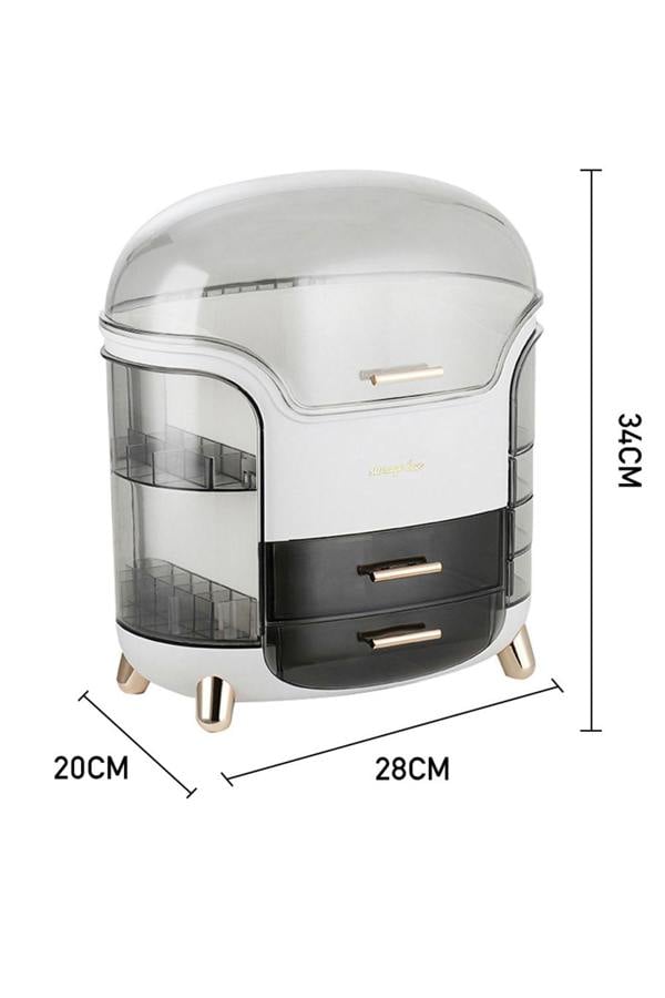 Living and Home Large Capacity Cosmetic Storage Box With 2 Layers Of Storage Boxes & Transparent Lid - White