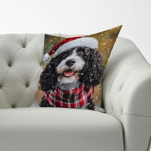 Warren Reed Christmas Spanish Water Dog Cushion