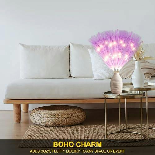 45cm Purple Artificial Pampas Grass with Warm White LEDs, Battery-Operated Decorative Stem image 7