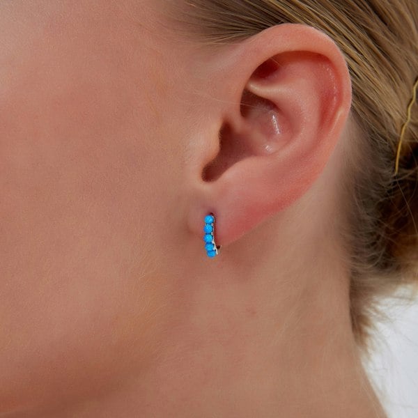 Spero London Beaded Blue Opal Huggie Hoop Earrings