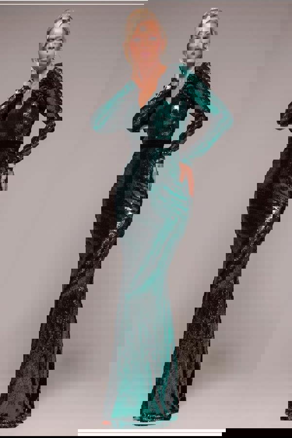 Liquid Sequin Corsage Maxi - Emerald Green DR4056
