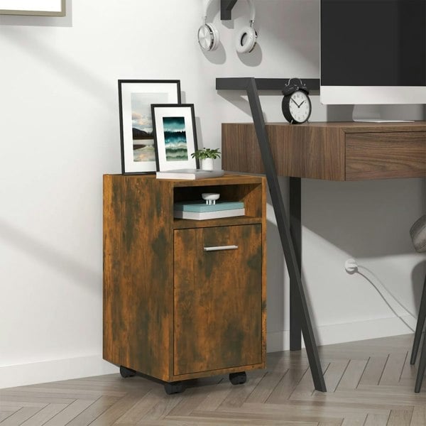 Berkfield Side Cabinet with Wheels Smoked Oak 33x38x60 cm Engineered Wood
