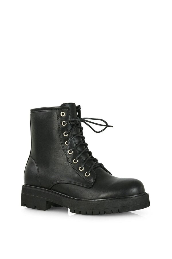 XY LONDON Chunky Low Block Heel Lace up Ankle Biker Boots