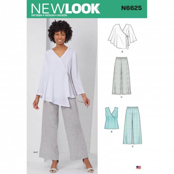 New Look Sewing Pattern 6625, Tops, Trousers for Women, A (10-12-14-16-18-20-22) - Intermediate