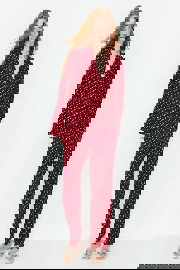 WOVCOR 2-Piece Heart Print Viscose Woven Pajama Set with Tie Detail