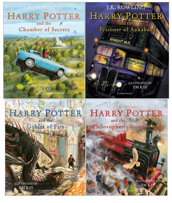 Harry Potter Illustrated 4 Books PAPERBACK (Harry Potter and The Chamber of Secrets, The Philosophers Stone, The Prisoner of Azkaban, Goblet of Fire)
