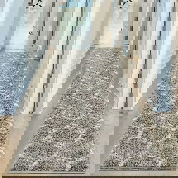 Trellis Design Thick Shaggy Area Rugs Grey