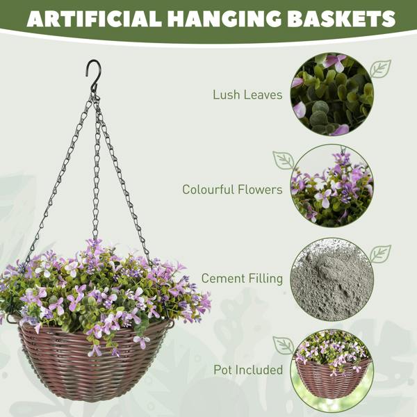 Wyld Haus Fito Set Of 2 Hanging Artificial Flower Baskets With Mixed Leaves And Blooms For Indoor Display