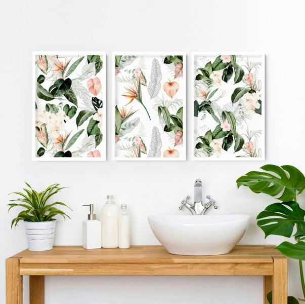 Bathroom wall decorations | set of 3 Tropical wall art