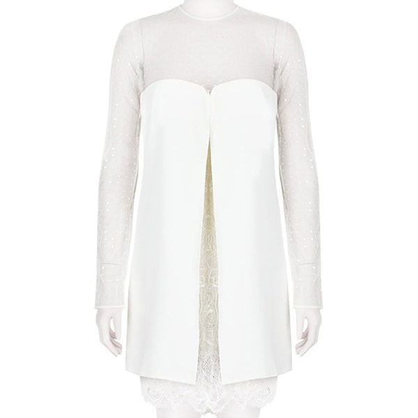 An intricate long-sleeve french lace sequin dress in white by Emilio Pucci