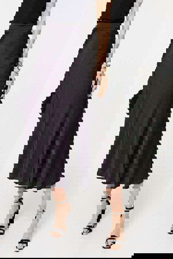 Black | High Waist A-Line Midi Slip Skirt