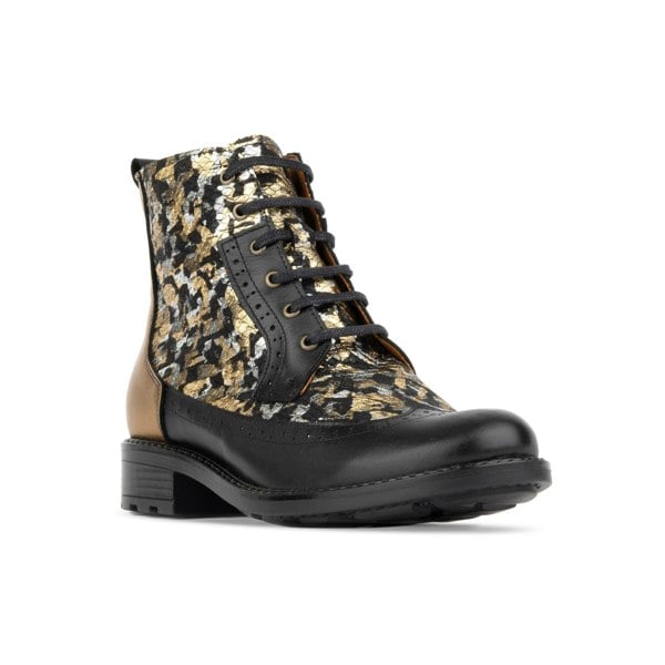 Embassy London Milliner - Black & Gold - Women's leather round toe side zipper ankle boot in gold