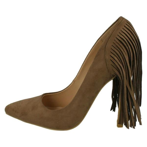 Spot On Ladies Spot On High Heel Fringe Trim Court Shoe