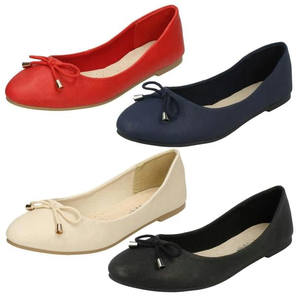 Leather Collection Ladies Leather Collection Bow Trim Vamp Ballerinas