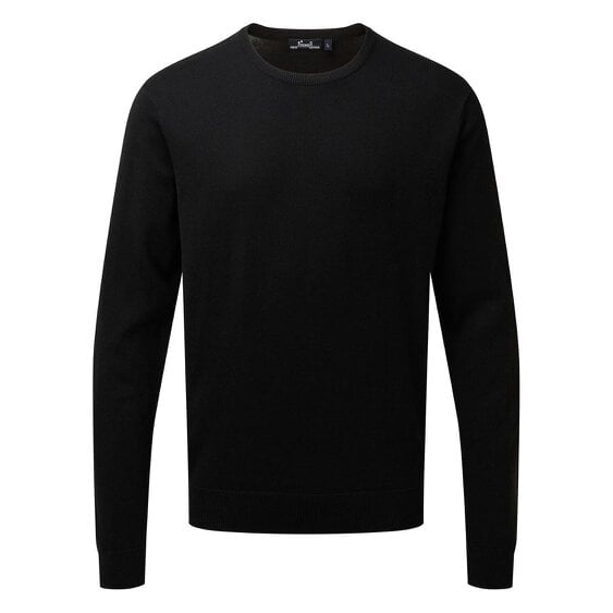 Premier Mens Knitted Cotton Crew Neck Sweatshirt - Black