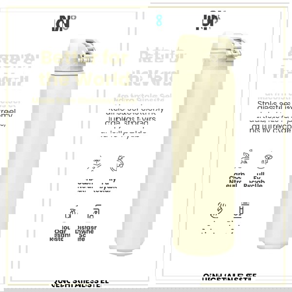 ION8 Leak Proof 1 Litre Water Bottle, Stainless Steel, Creamy White, 1L