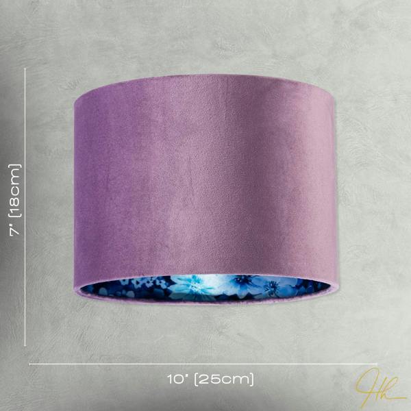 Soft Lilac Velvet Drum Lampshade with Inner Coloured Floral Lining Image 7
