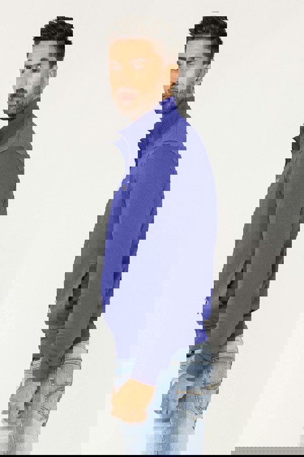 Blue Zip Through Varsity Bomber Jacket